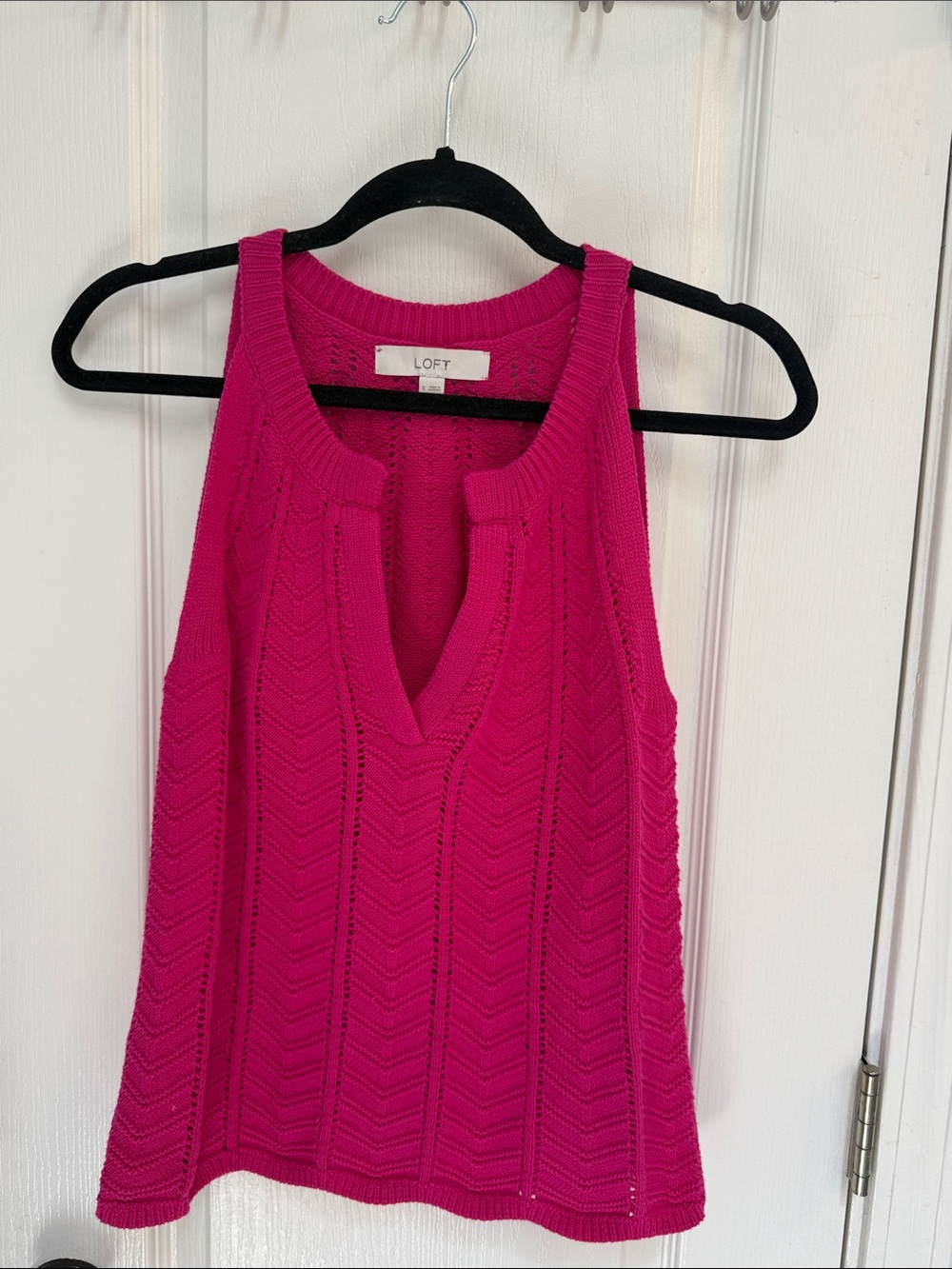 LOFT Hot Pink Chevron Knit V-Neck Tank
